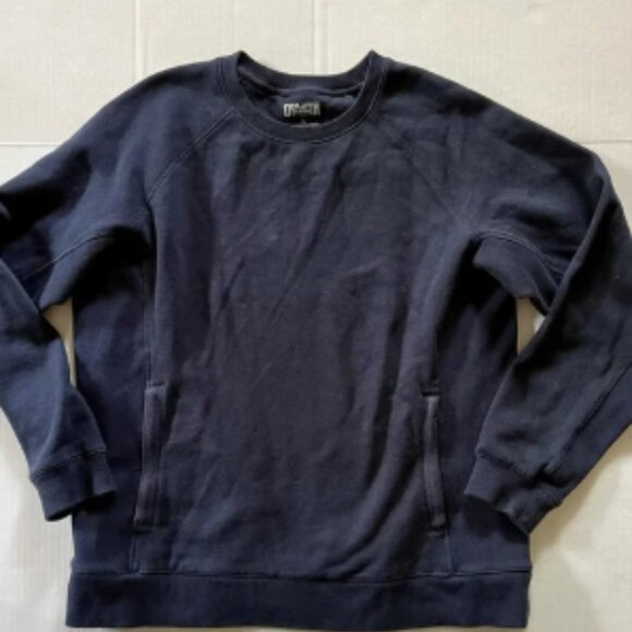 Duluth Sweatshirt Womens Lg Navy Souped Up Crewneck Ribbed Sweater Zip Pockets - Picture 1 of 5